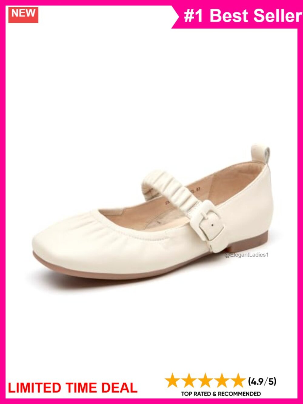 Mary Jane Flats Square Toe Genuine Leather Buckle Strap Women's Shoes